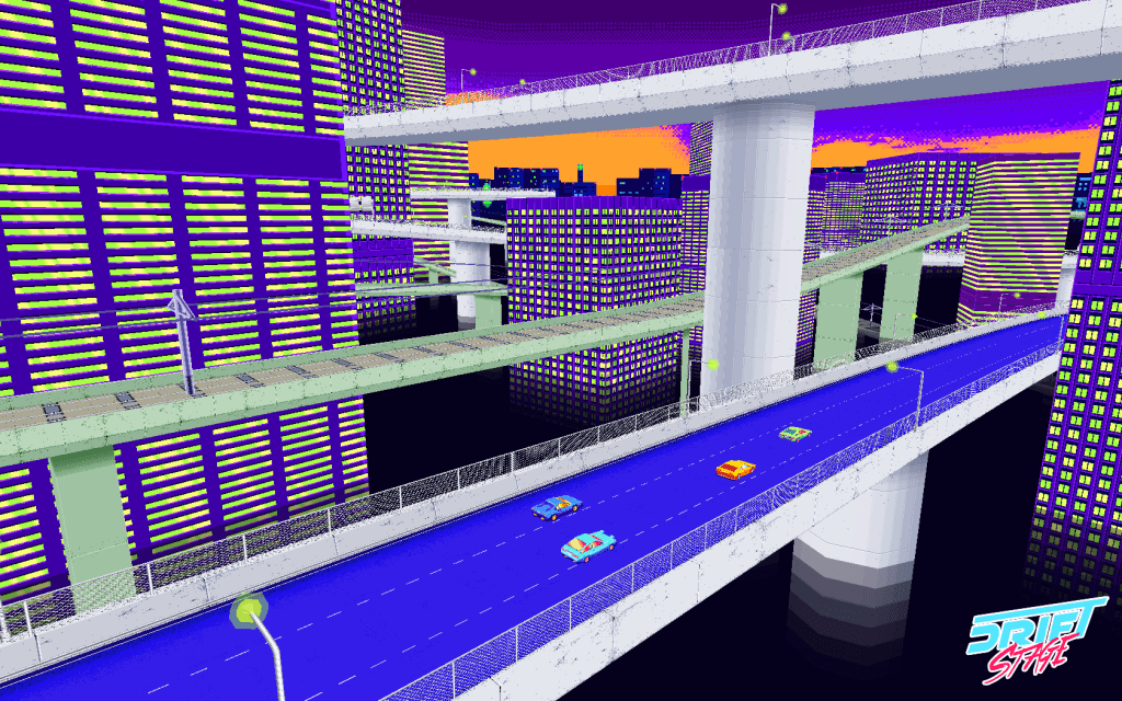 Almost a Ridge Racer V feel coming from this overhead shot of Sunset City.