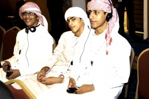 Students at the BSEC Mena,The Building Schools conference at the Abu Dhabi National Exhibition Centre (ADNEC).
