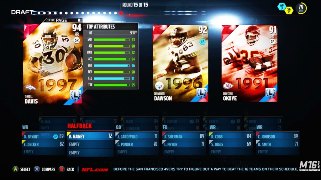 Draft Champions allows you to build to your own team's style, and even gives you access to NFL Legends like Terrell Davis with your picks.